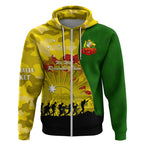 Australia Cricket ANZAC Day 2024 Zip Hoodie Australian Army Camouflage With Poppies