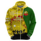 Australia Cricket ANZAC Day 2024 Zip Hoodie Australian Army Camouflage With Poppies