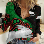 Rabbitohs Rugby Women Casual Shirt Go Souths Indigenous Art LT14