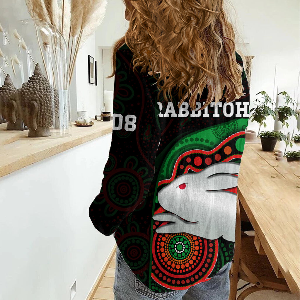 Rabbitohs Rugby Women Casual Shirt Go Souths Indigenous Art LT14