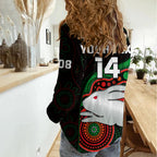 (Custom Text And Number) Rabbitohs Rugby Women Casual Shirt Go Souths Indigenous Art LT14