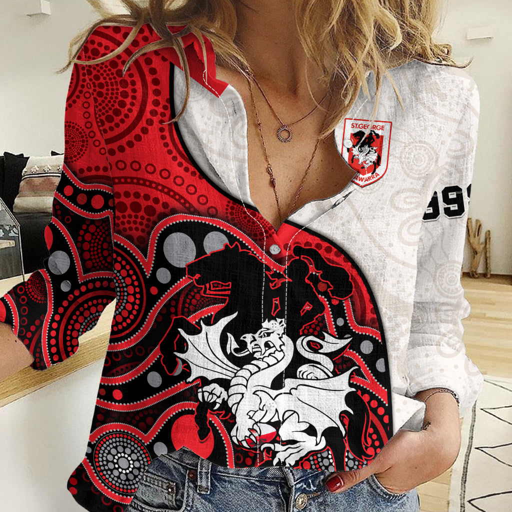 (Custom Text And Number) Dragons Rugby Women Casual Shirt St George Illawarra 1998 Indigenous Art LT14