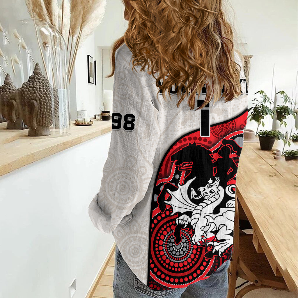(Custom Text And Number) Dragons Rugby Women Casual Shirt St George Illawarra 1998 Indigenous Art LT14