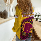 Broncos Rugby Women Casual Shirt Brisbane 1987 Indigenous Art LT14