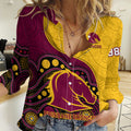(Custom Text And Number) Broncos Rugby Women Casual Shirt Brisbane 1987 Indigenous Art LT14