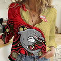 Dolphins Rugby Women Casual Shirt Phins Up Indigenous Art LT14