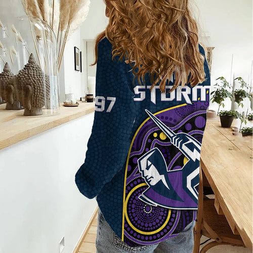 Storm Rugby Women Casual Shirt Est 1997 Indigenous Art LT14