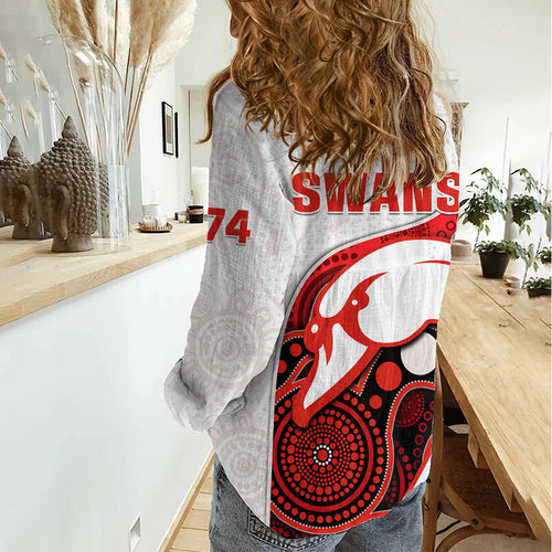 Swans Football Women Casual Shirt Go Swannies Indigenous Art LT14