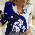 (Custom Text And Number) Bulldogs Rugby Women Casual Shirt Go Doggies Indigenous Art LT14