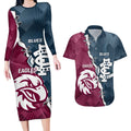 Personalised NRL Eagles and AFL Blues Couples Matching Long Sleeve Bodycon Dress and Hawaiian Shirt Dynamic Style