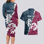 Personalised NRL Eagles and AFL Blues Couples Matching Long Sleeve Bodycon Dress and Hawaiian Shirt Dynamic Style