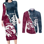 Personalised NRL Eagles and AFL Blues Couples Matching Long Sleeve Bodycon Dress and Long Sleeve Button Shirt Dynamic Style