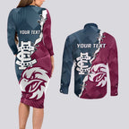 Personalised NRL Eagles and AFL Blues Couples Matching Long Sleeve Bodycon Dress and Long Sleeve Button Shirt Dynamic Style