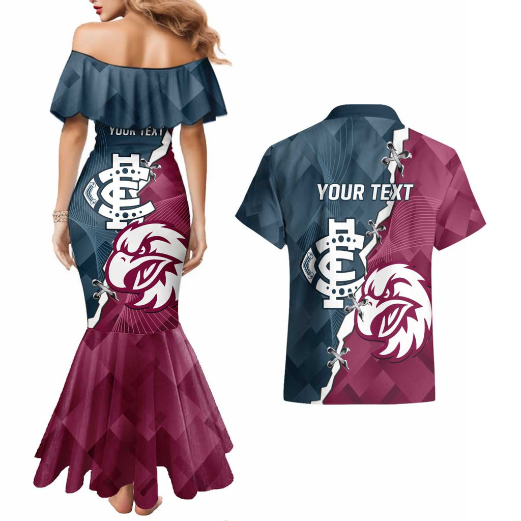 Personalised NRL Eagles and AFL Blues Couples Matching Mermaid Dress and Hawaiian Shirt Dynamic Style
