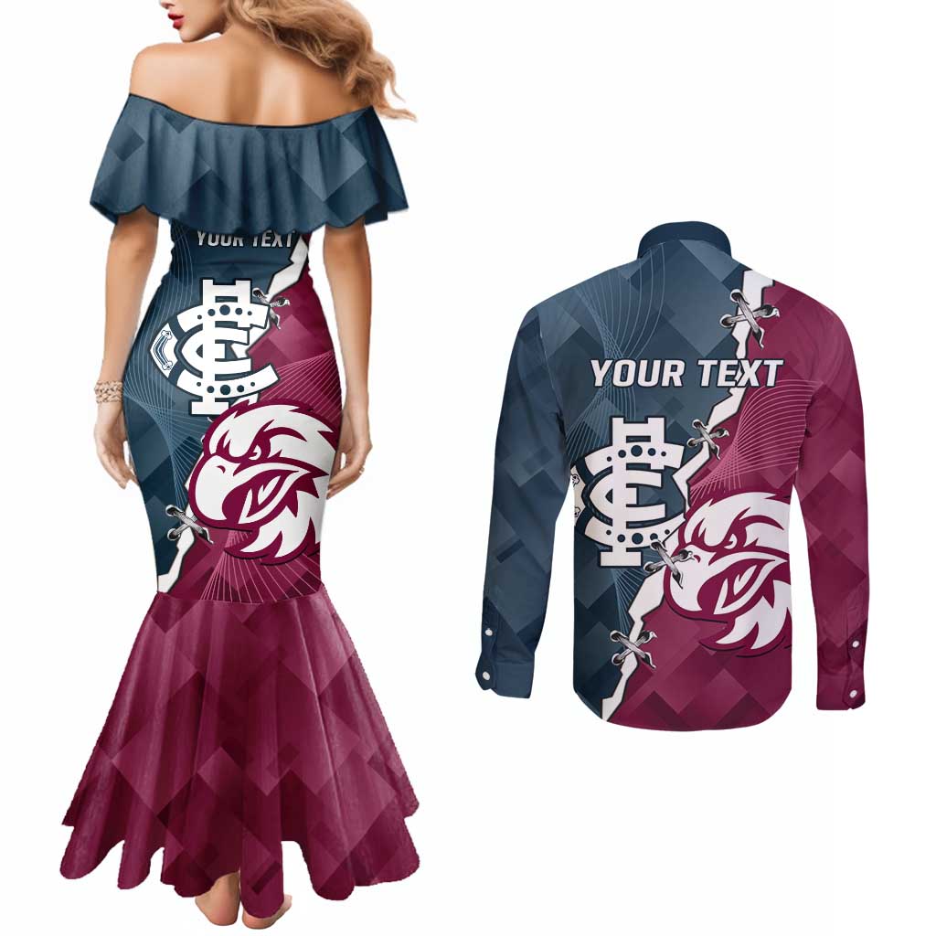 Personalised NRL Eagles and AFL Blues Couples Matching Mermaid Dress and Long Sleeve Button Shirt Dynamic Style