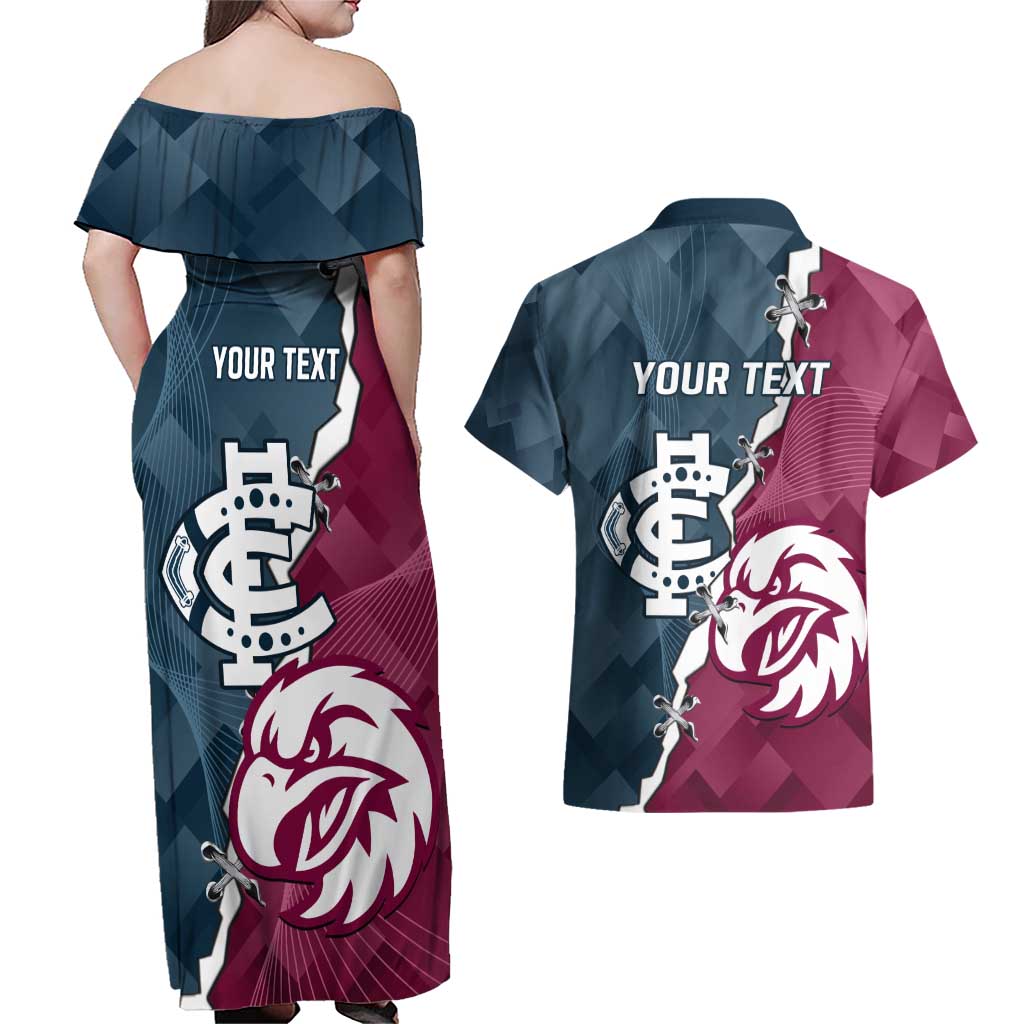 Personalised NRL Eagles and AFL Blues Couples Matching Off Shoulder Maxi Dress and Hawaiian Shirt Dynamic Style