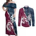 Personalised NRL Eagles and AFL Blues Couples Matching Off Shoulder Maxi Dress and Long Sleeve Button Shirt Dynamic Style