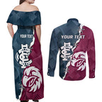 Personalised NRL Eagles and AFL Blues Couples Matching Off Shoulder Maxi Dress and Long Sleeve Button Shirt Dynamic Style