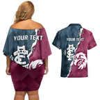 Personalised NRL Eagles and AFL Blues Couples Matching Off Shoulder Short Dress and Hawaiian Shirt Dynamic Style