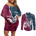Personalised NRL Eagles and AFL Blues Couples Matching Off Shoulder Short Dress and Long Sleeve Button Shirt Dynamic Style