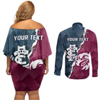 Personalised NRL Eagles and AFL Blues Couples Matching Off Shoulder Short Dress and Long Sleeve Button Shirt Dynamic Style