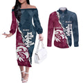 Personalised NRL Eagles and AFL Blues Couples Matching Off The Shoulder Long Sleeve Dress and Long Sleeve Button Shirt Dynamic Style
