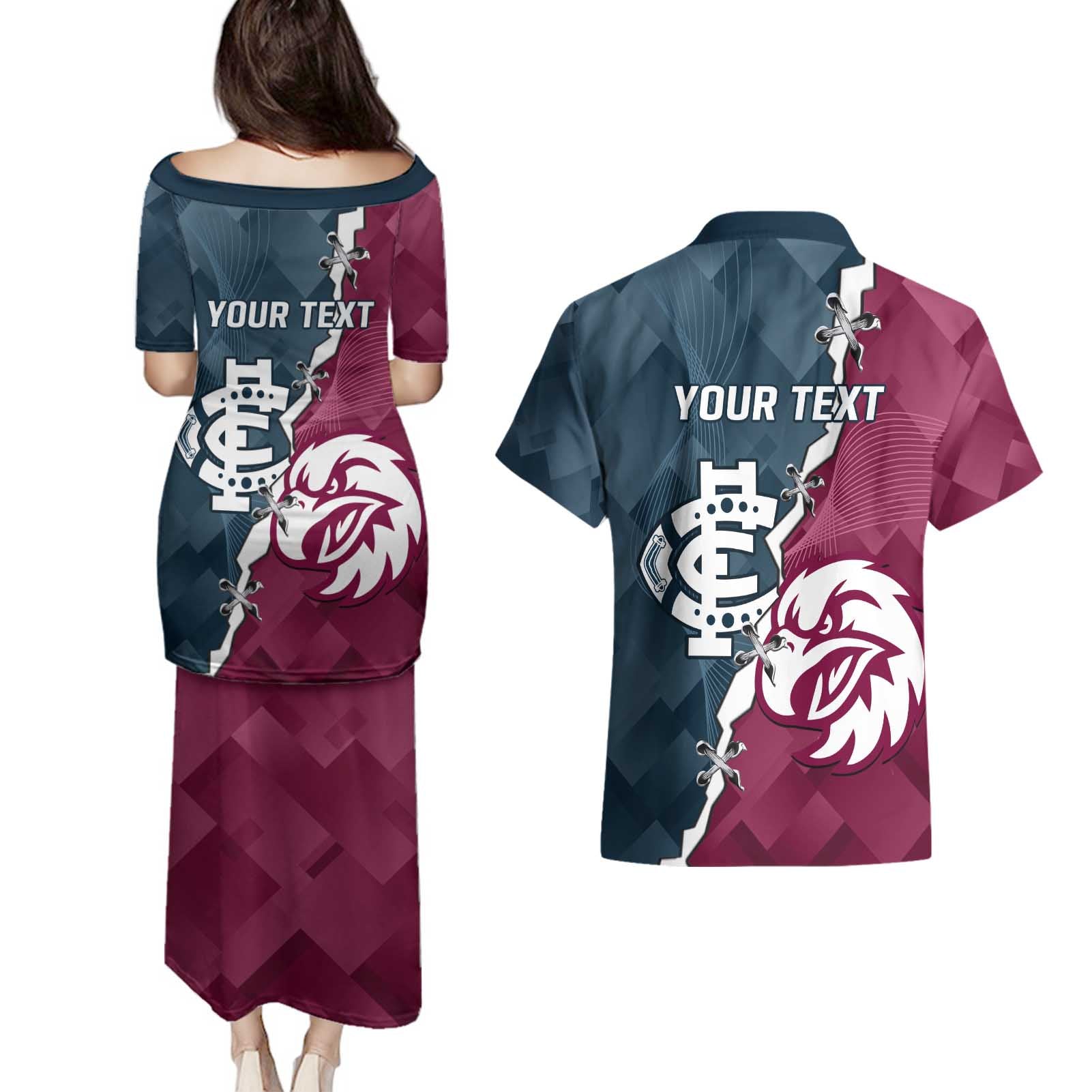 Personalised NRL Eagles and AFL Blues Couples Matching Puletasi and Hawaiian Shirt Dynamic Style