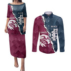 Personalised NRL Eagles and AFL Blues Couples Matching Puletasi and Long Sleeve Button Shirt Dynamic Style