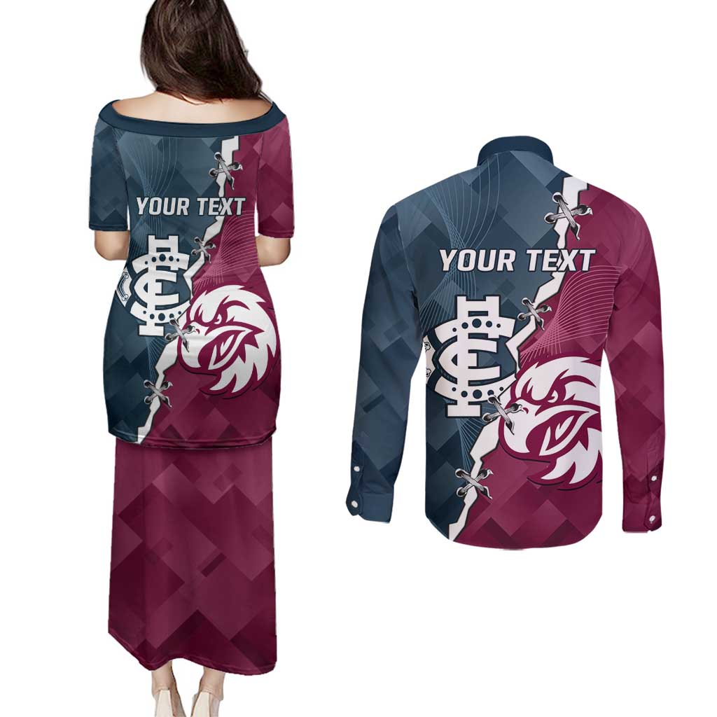 Personalised NRL Eagles and AFL Blues Couples Matching Puletasi and Long Sleeve Button Shirt Dynamic Style