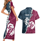 Personalised NRL Eagles and AFL Blues Couples Matching Short Sleeve Bodycon Dress and Hawaiian Shirt Dynamic Style