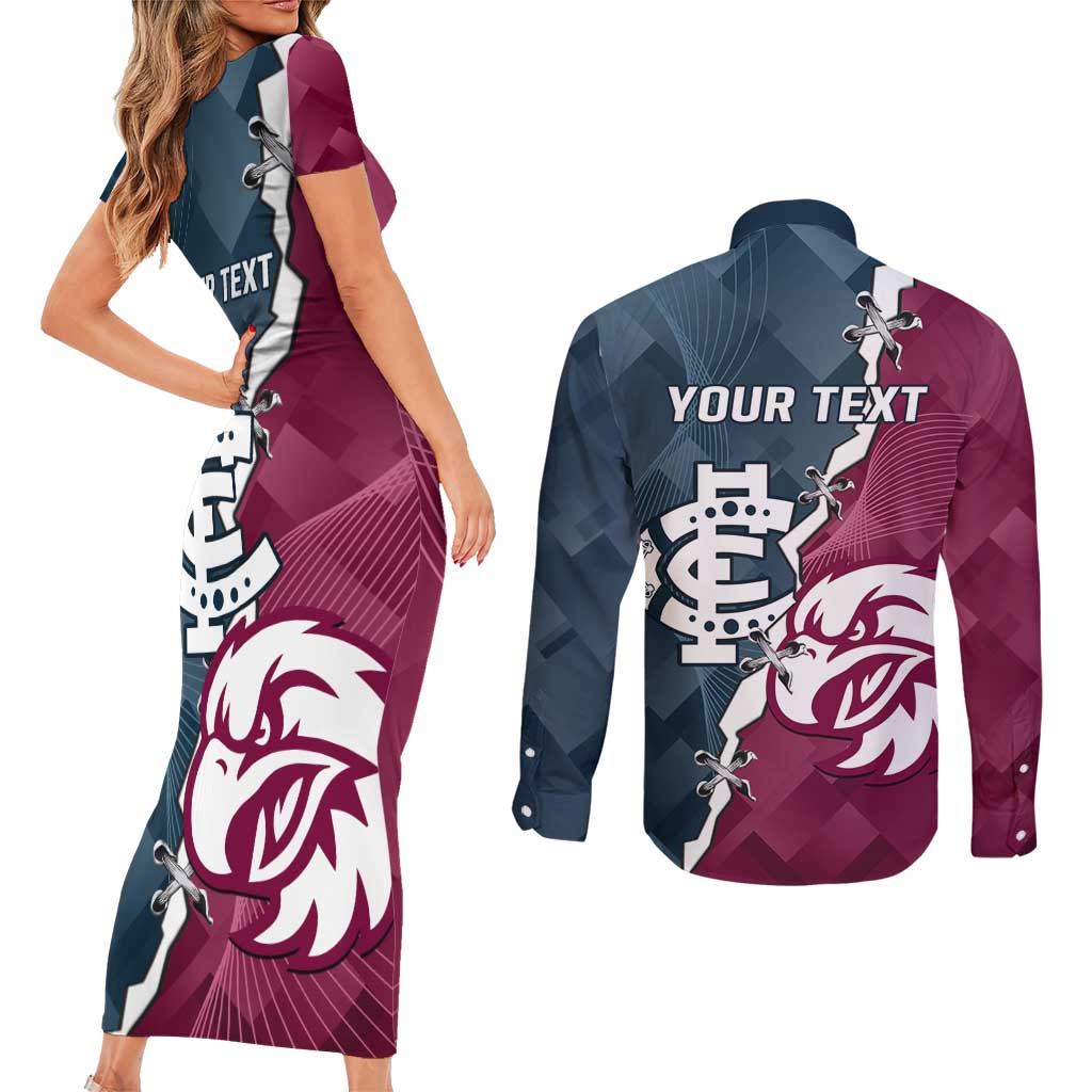 Personalised NRL Eagles and AFL Blues Couples Matching Short Sleeve Bodycon Dress and Long Sleeve Button Shirt Dynamic Style