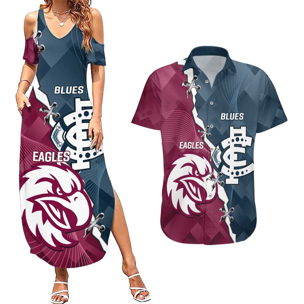 Personalised NRL Eagles and AFL Blues Couples Matching Summer Maxi Dress and Hawaiian Shirt Dynamic Style