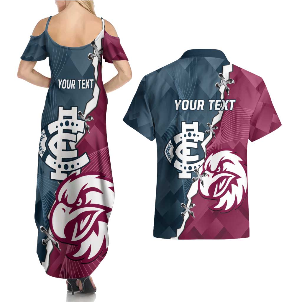 Personalised NRL Eagles and AFL Blues Couples Matching Summer Maxi Dress and Hawaiian Shirt Dynamic Style