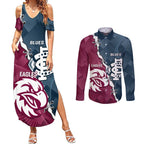 Personalised NRL Eagles and AFL Blues Couples Matching Summer Maxi Dress and Long Sleeve Button Shirt Dynamic Style