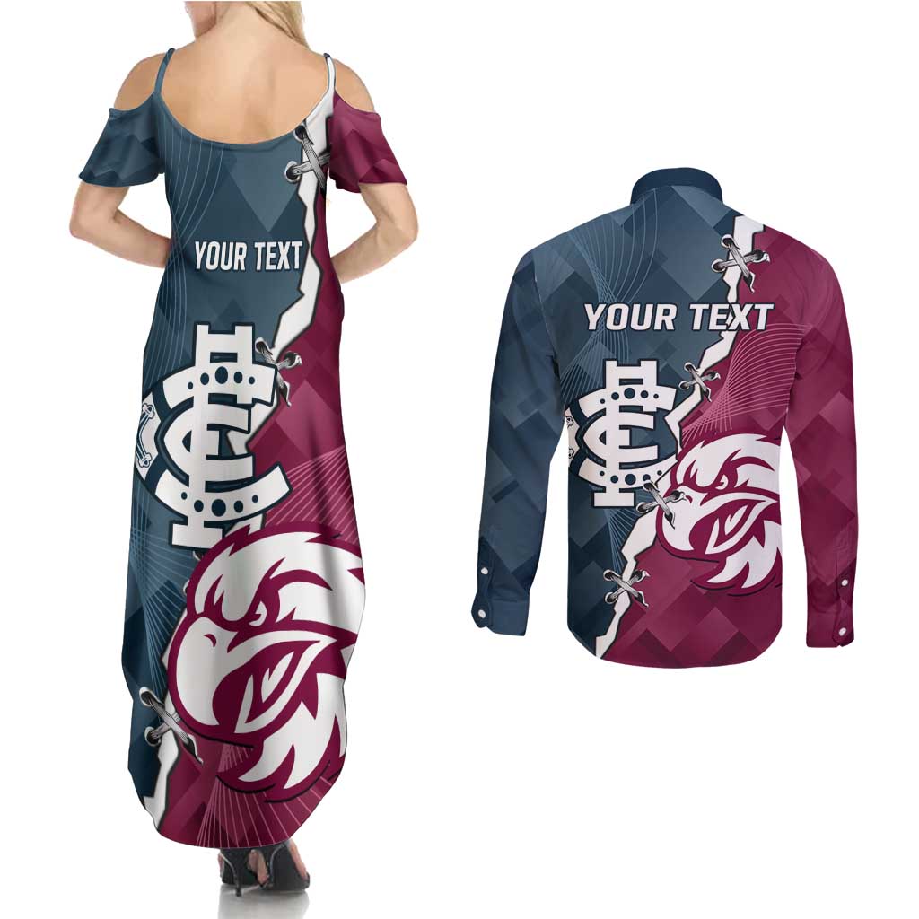 Personalised NRL Eagles and AFL Blues Couples Matching Summer Maxi Dress and Long Sleeve Button Shirt Dynamic Style
