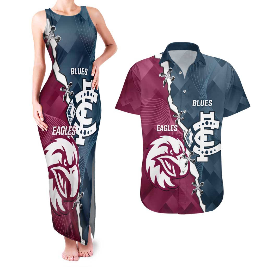 Personalised NRL Eagles and AFL Blues Couples Matching Tank Maxi Dress and Hawaiian Shirt Dynamic Style