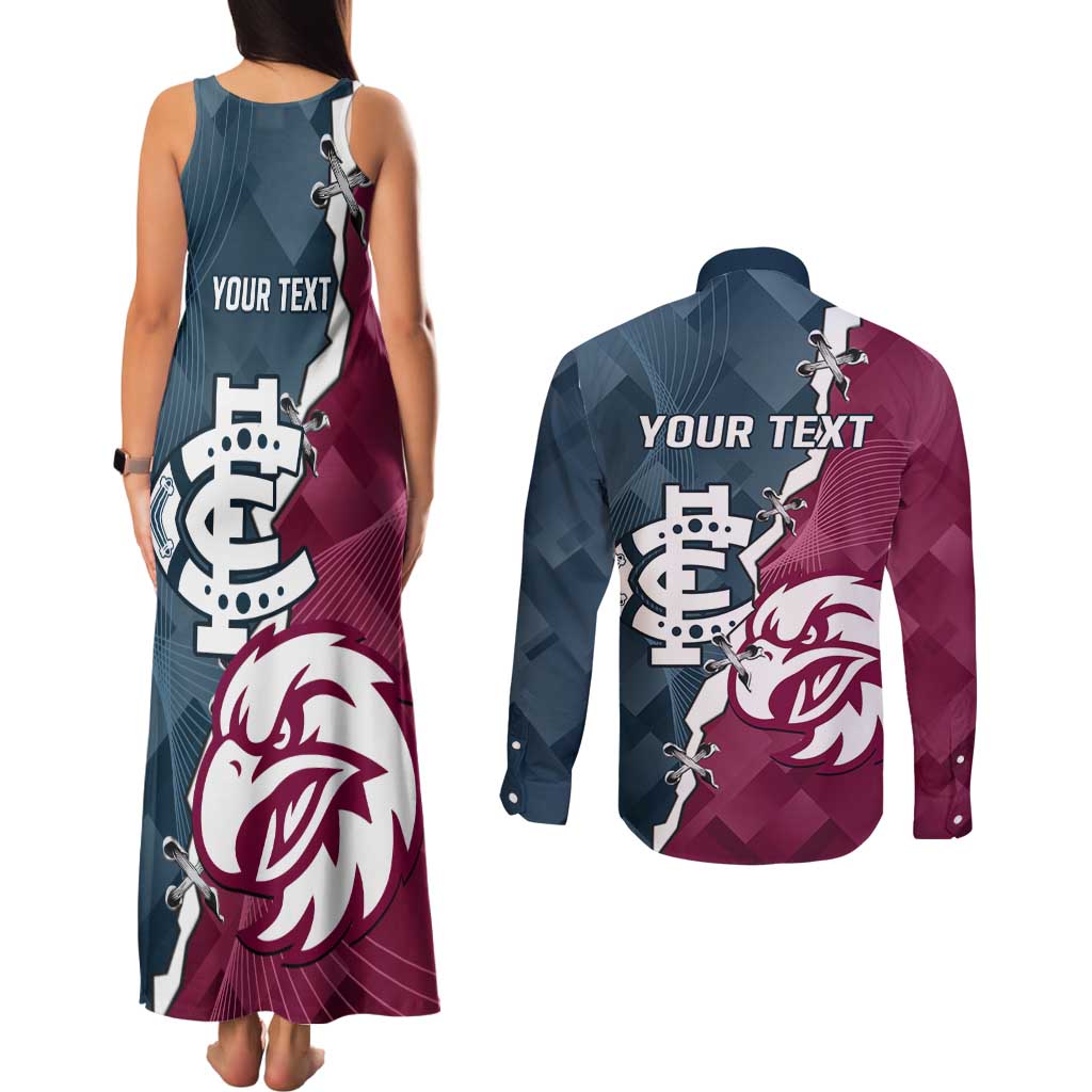 Personalised NRL Eagles and AFL Blues Couples Matching Tank Maxi Dress and Long Sleeve Button Shirt Dynamic Style