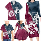 Personalised NRL Eagles and AFL Blues Family Matching Long Sleeve Bodycon Dress and Hawaiian Shirt Dynamic Style