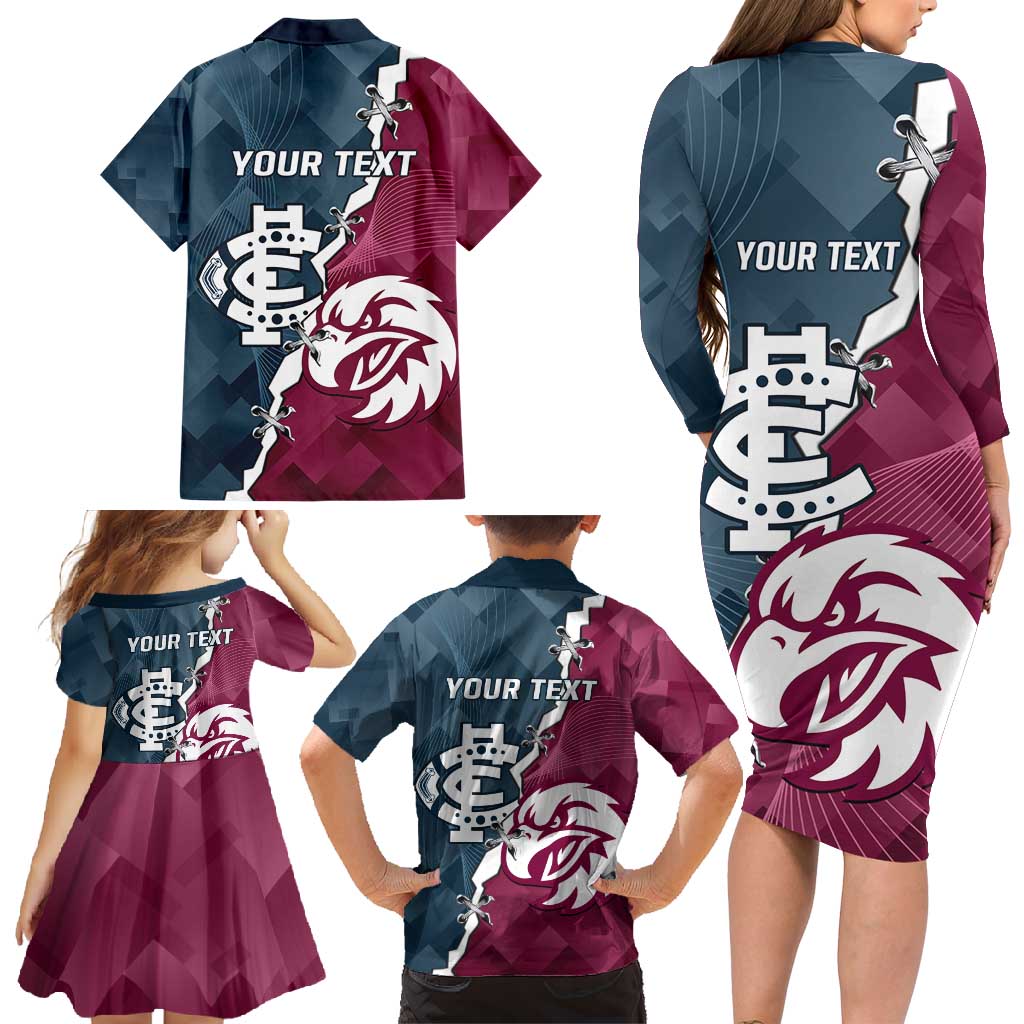 Personalised NRL Eagles and AFL Blues Family Matching Long Sleeve Bodycon Dress and Hawaiian Shirt Dynamic Style