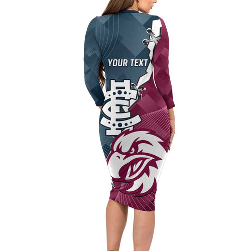 Personalised NRL Eagles and AFL Blues Family Matching Long Sleeve Bodycon Dress and Hawaiian Shirt Dynamic Style