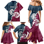Personalised NRL Eagles and AFL Blues Family Matching Mermaid Dress and Hawaiian Shirt Dynamic Style