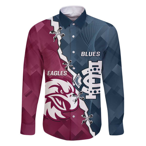 Personalised NRL Eagles and AFL Blues Family Matching Off The Shoulder Long Sleeve Dress and Hawaiian Shirt Dynamic Style