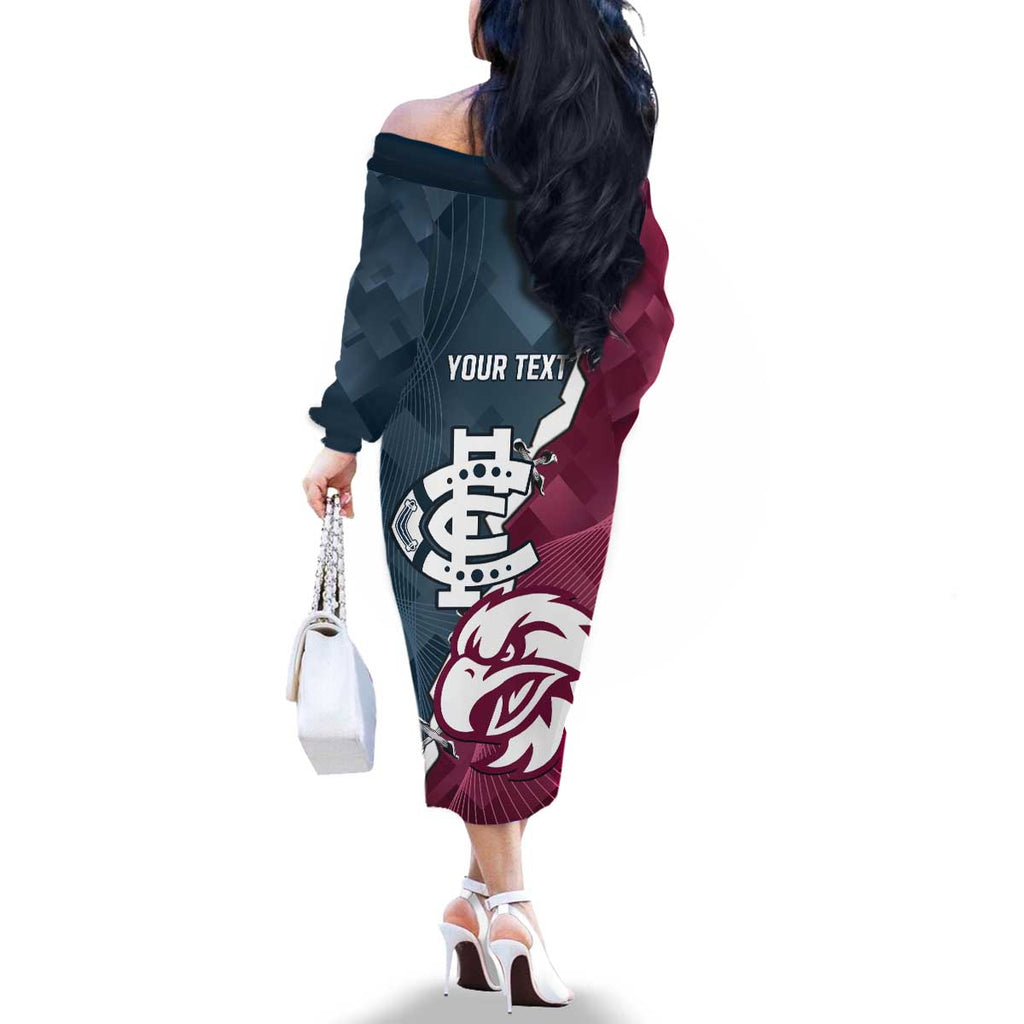 Personalised NRL Eagles and AFL Blues Family Matching Off The Shoulder Long Sleeve Dress and Hawaiian Shirt Dynamic Style