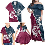 Personalised NRL Eagles and AFL Blues Family Matching Off Shoulder Maxi Dress and Hawaiian Shirt Dynamic Style