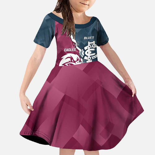 Personalised NRL Eagles and AFL Blues Family Matching Off Shoulder Maxi Dress and Hawaiian Shirt Dynamic Style