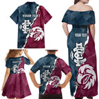 Personalised NRL Eagles and AFL Blues Family Matching Off Shoulder Maxi Dress and Hawaiian Shirt Dynamic Style