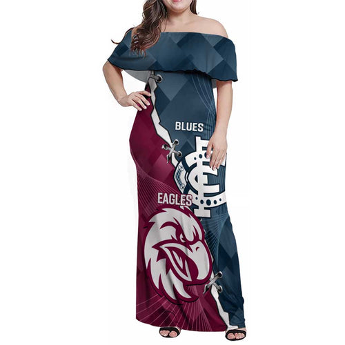 Personalised NRL Eagles and AFL Blues Family Matching Off Shoulder Maxi Dress and Hawaiian Shirt Dynamic Style