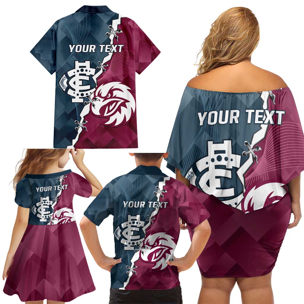 Personalised NRL Eagles and AFL Blues Family Matching Off Shoulder Short Dress and Hawaiian Shirt Dynamic Style