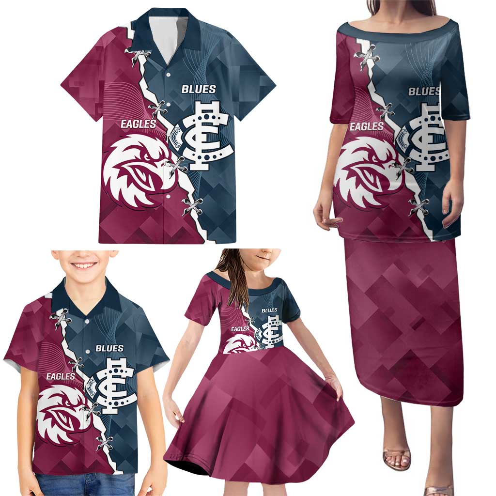 Personalised NRL Eagles and AFL Blues Family Matching Puletasi and Hawaiian Shirt Dynamic Style