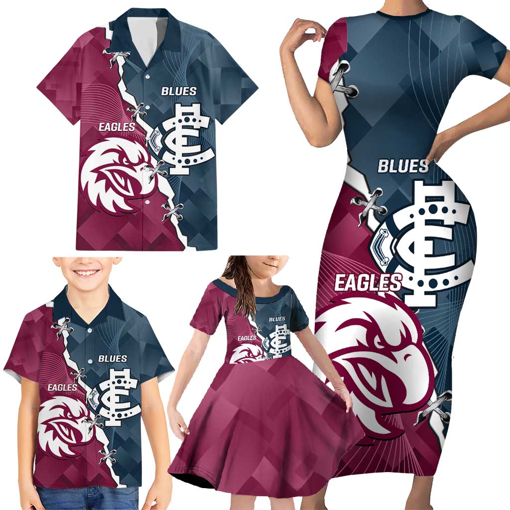 Personalised NRL Eagles and AFL Blues Family Matching Short Sleeve Bodycon Dress and Hawaiian Shirt Dynamic Style